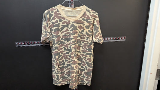 Vintage Camo Pocket T Shirt USA Made Military Hunting Blank Tee Brown Tan Small