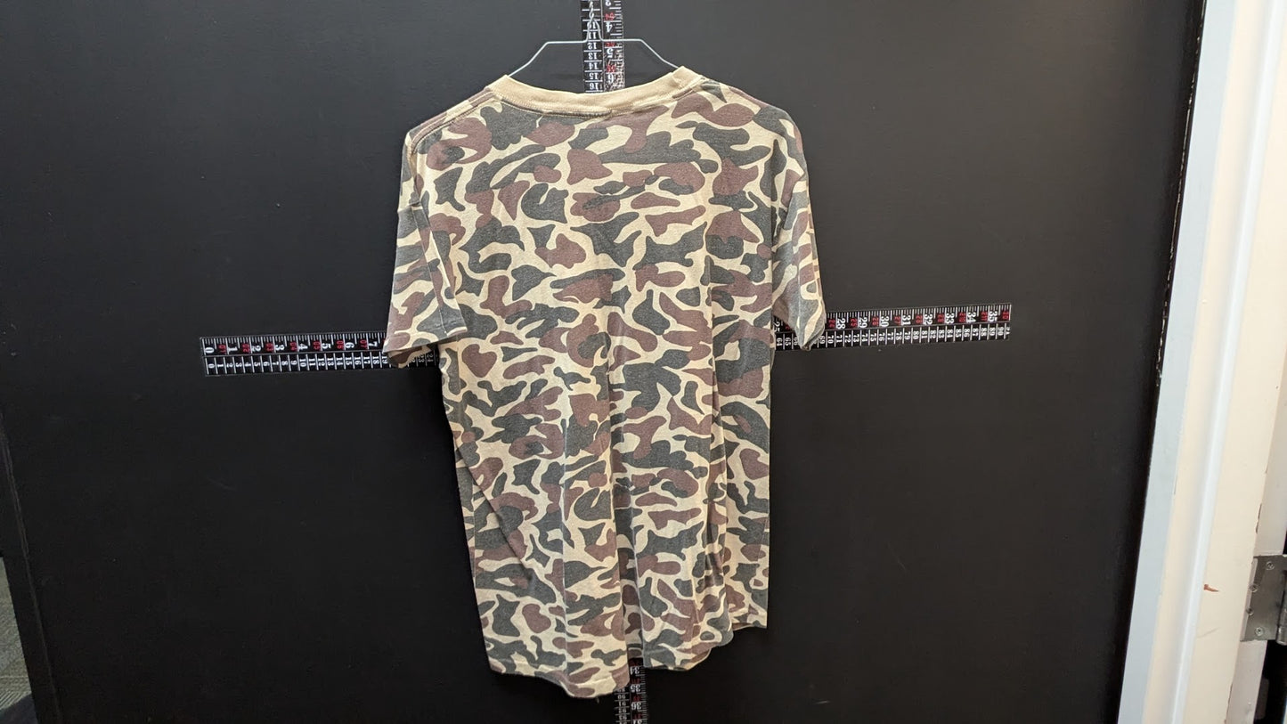 Vintage Camo Pocket T Shirt USA Made Military Hunting Blank Tee Brown Tan Small