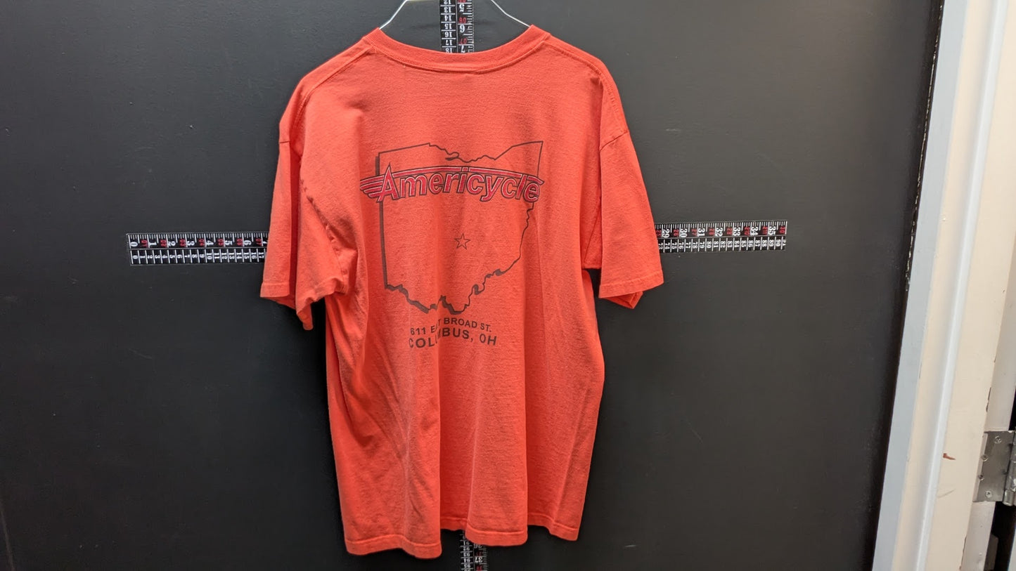 Vintage Easyriders Americycle Ohio Pocket T Shirt Large Orange Biker Motorcycle