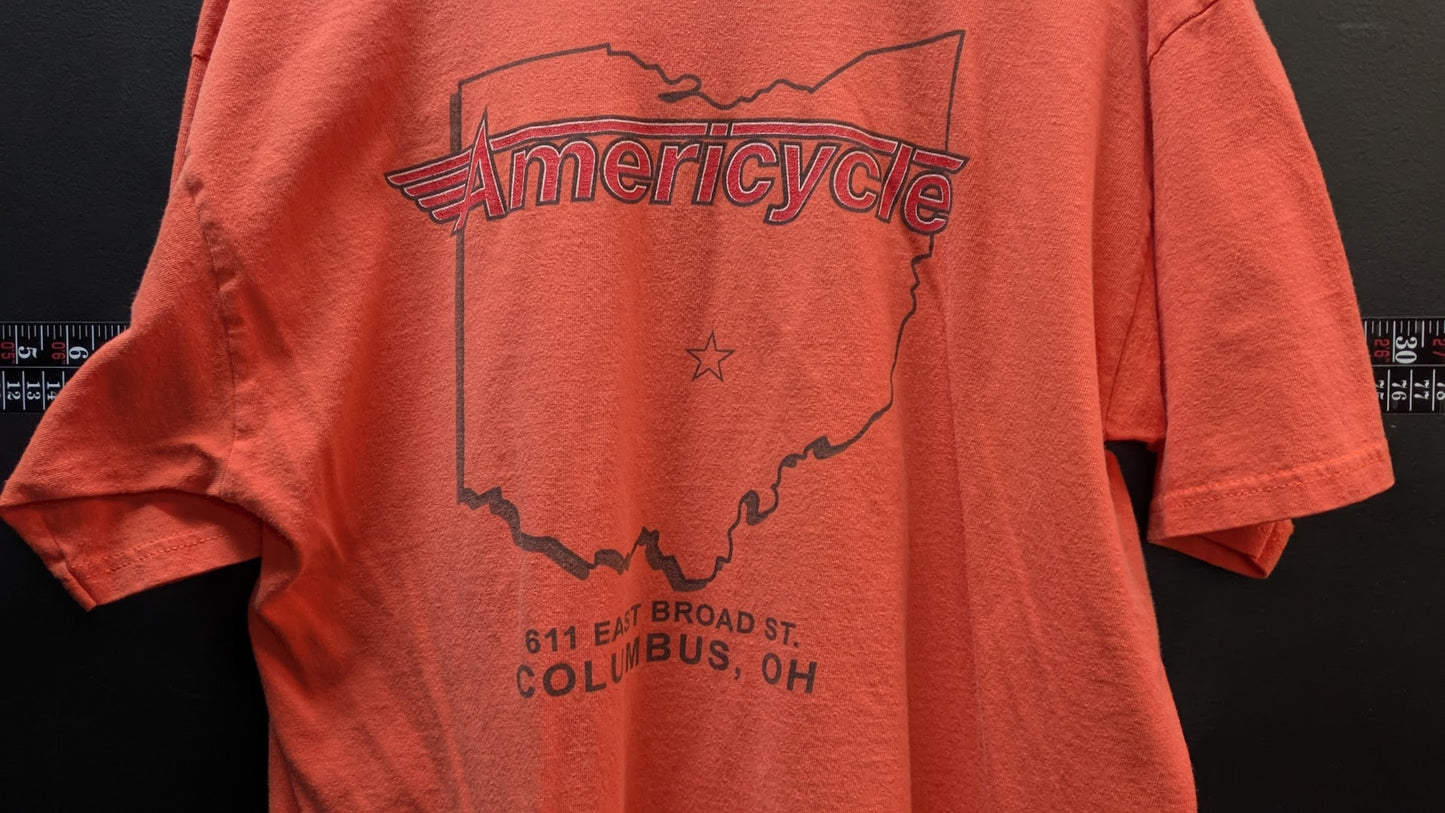 Vintage Easyriders Americycle Ohio Pocket T Shirt Large Orange Biker Motorcycle