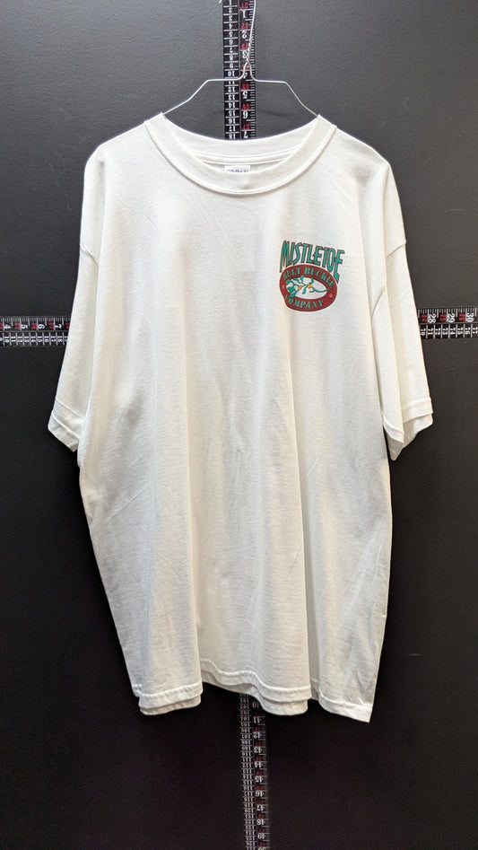 Vintage Mistletoe Belt Buckle Company T Shirt White Graphic Tee Mens XL USA