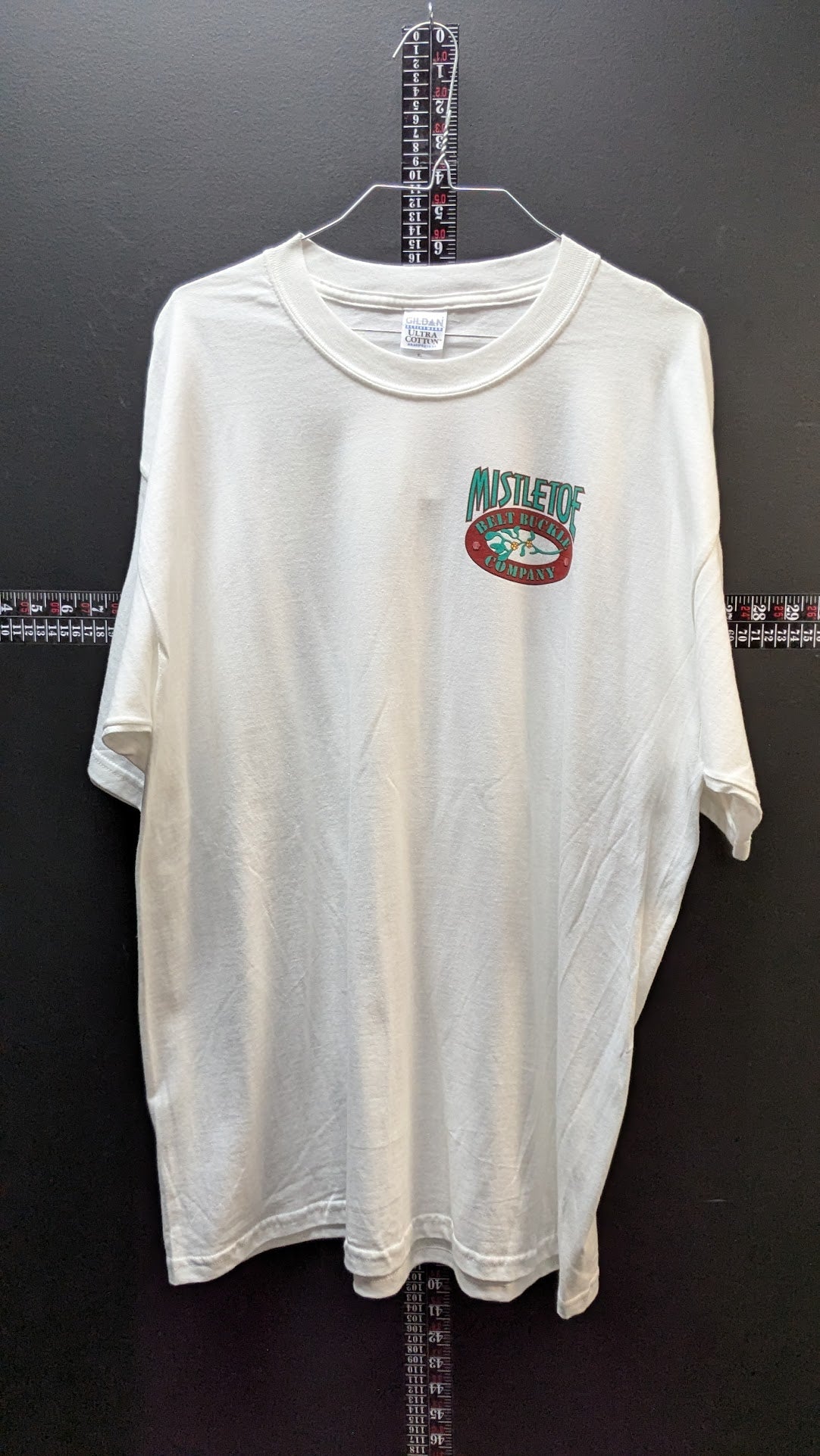 Vintage Mistletoe Belt Buckle Company Truck Stop Graphic T Shirt XL White USA