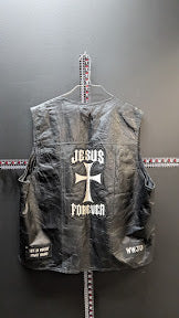 Vintage Jesus Is Lord Leather Motorcycle Vest Mens XL Black Christian Biker Vest
