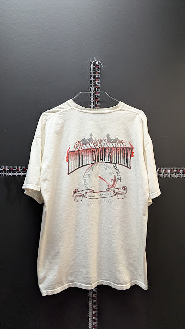 2013 Rumble Mountain Motorcycle Rally T-Shirt Mens 2XL White Biker Tee