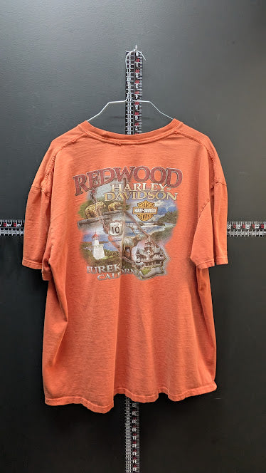 Vintage Harley-Davidson Redwood Run T-Shirt Mens XL Orange Biker Rally Tee