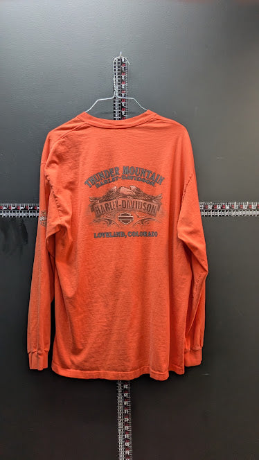 Harley-Davidson Long Sleeve T-Shirt Mens XL Orange Biker Graphic Tee