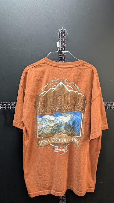 Harley-Davidson Denver Colorado T-Shirt Mens XL Orange Mountain Graphic Tee