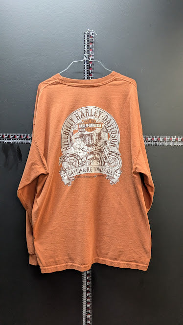 Vintage Harley-Davidson Long Sleeve T-Shirt Mens XL Orange Biker Graphic Tee