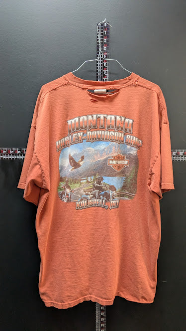 Vintage Harley-Davidson Montana Motorcycle Adventures T-Shirt Mens XL Orange Tee