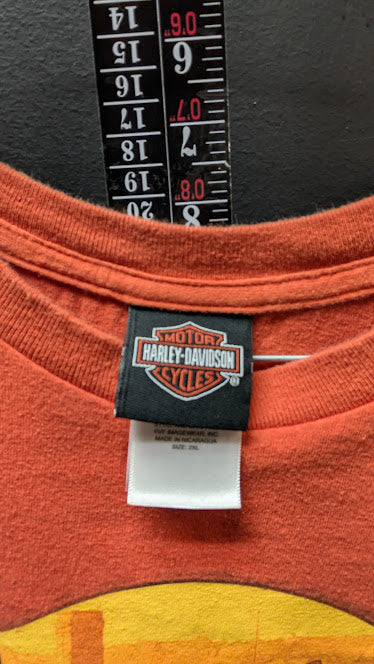 Harley-Davidson T-Shirt Mens 2XL Orange Sunset Motorcycle Graphic Biker Tee
