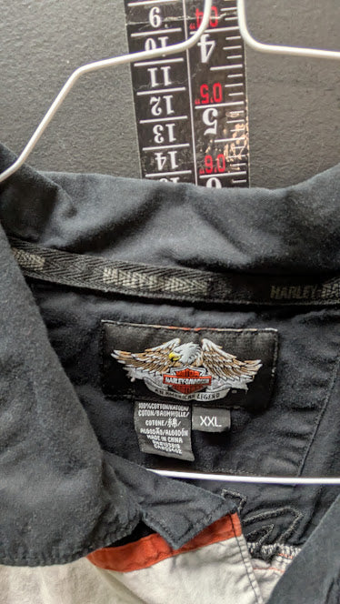 Harley-Davidson Button Up Racing Shirt Mens XXL Black Mechanic Work Shirt