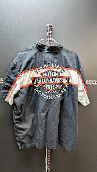 Harley-Davidson Button Up Racing Shirt Mens XXL Black Mechanic Work Shirt
