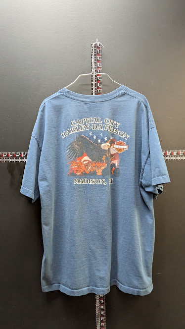 Harley-Davidson Built To Last Pin Up Girl T-Shirt Mens XL Blue Graphic Tee  Price Recommendation: