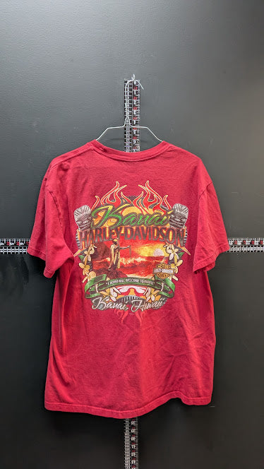 Harley Davidson Hawaii Kawa Red Graphic T Shirt Mens Large Tropical Biker Tee