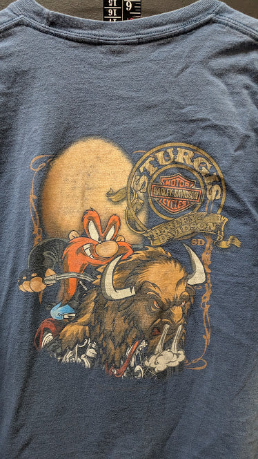 Harley Davidson Sturgis SD Taz Looney Tunes Blue Graphic T Shirt Mens Large