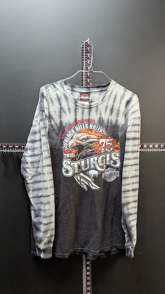 Harley Davidson Sturgis 75th Rally Tie Dye Long Sleeve Shirt Mens Large 2015