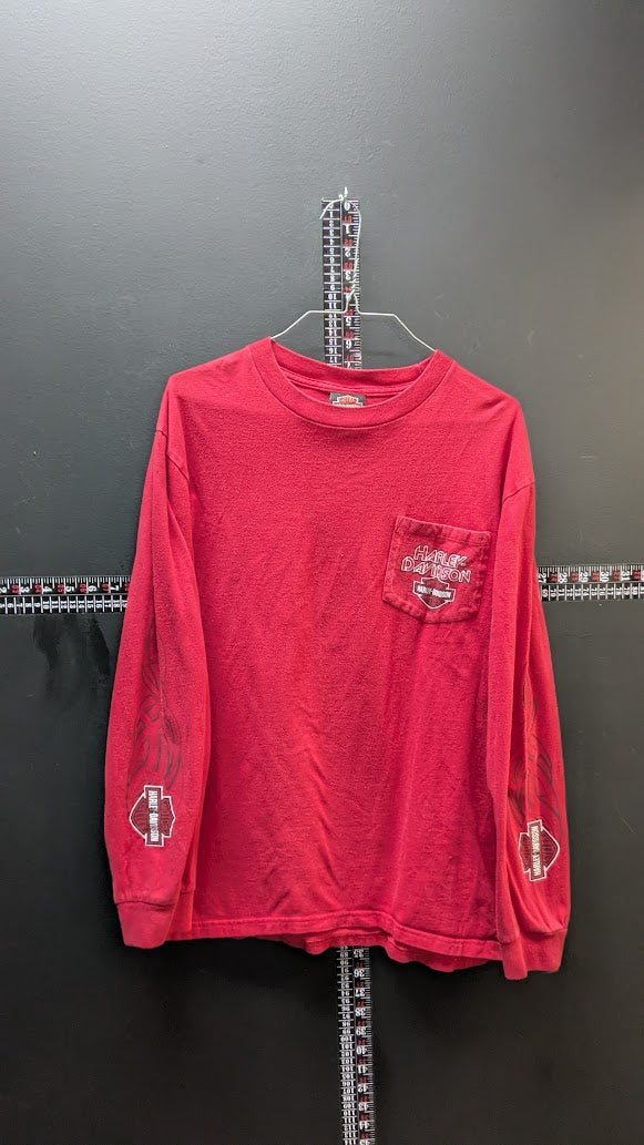 Harley Davidson Orlando Florida USA Red Long Sleeve Pocket T Shirt Mens Medium