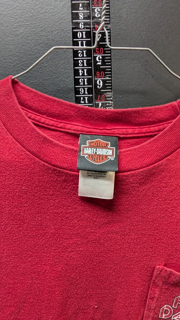 Harley Davidson Orlando Florida USA Red Long Sleeve Pocket T Shirt Mens Medium