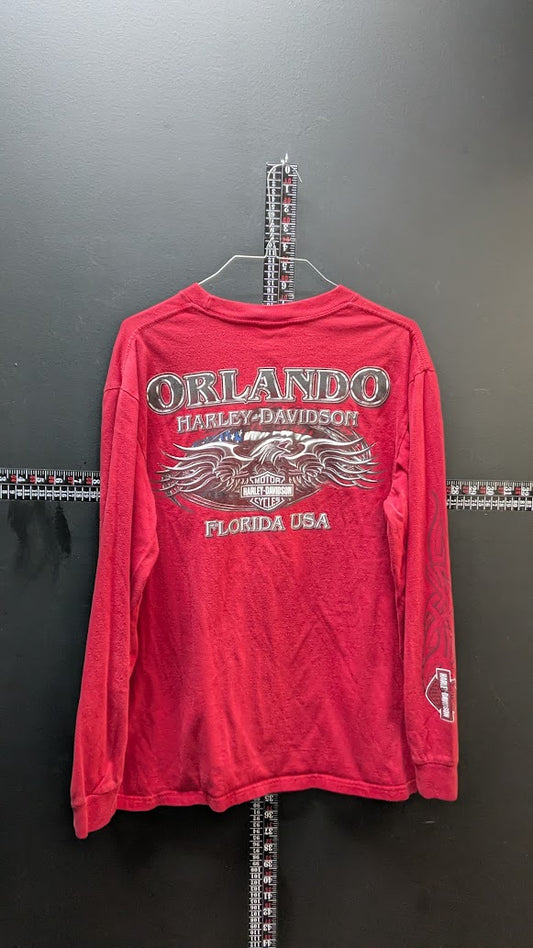 Harley Davidson Orlando Florida USA Red Long Sleeve Pocket T Shirt Mens Medium