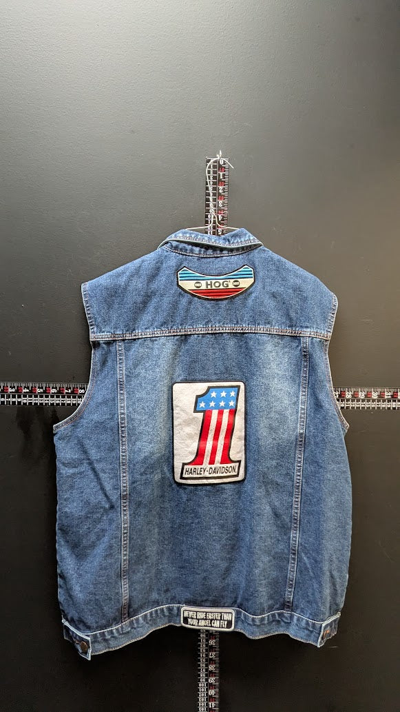 Harley Davidson HOG Patched Denim Vest Mens XL Biker Jean Vest Motorcycle