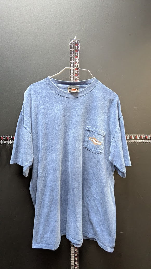 Vintage Harley Davidson Alexandria LA Pocket T Shirt Mens XL Acid Wash Blue Tee