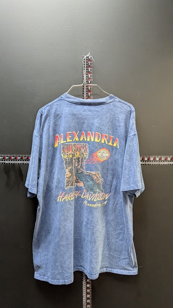 Vintage Harley Davidson Alexandria LA Pocket T Shirt Mens XL Acid Wash Blue Tee