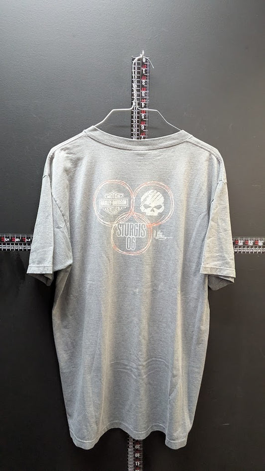 Harley Davidson Sturgis 06 Skull Graphic T Shirt Mens Large Gray Biker Tee