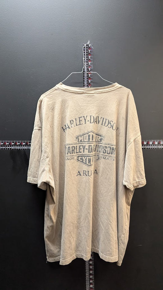 Harley Davidson Aruba Distressed Fade T Shirt Mens 3XL Beige Tropical Biker Tee