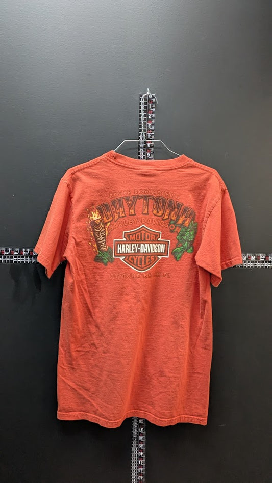 Harley Davidson Daytona Beach FL Tiki Sunset Graphic T Shirt Orange Size M USA