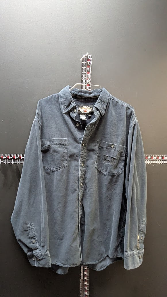 Harley Davidson Button Up Shirt Black Skull Embroidered Long Sleeve Size Large