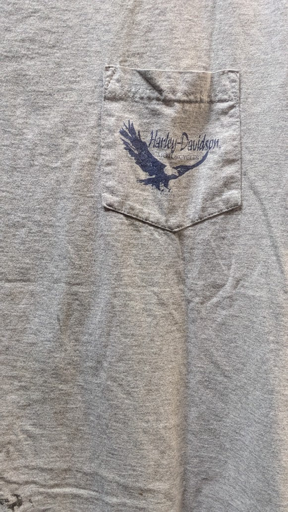 Harley-Davidson Centennial Park Pataskala Ohio Pocket T-Shirt Gray Large