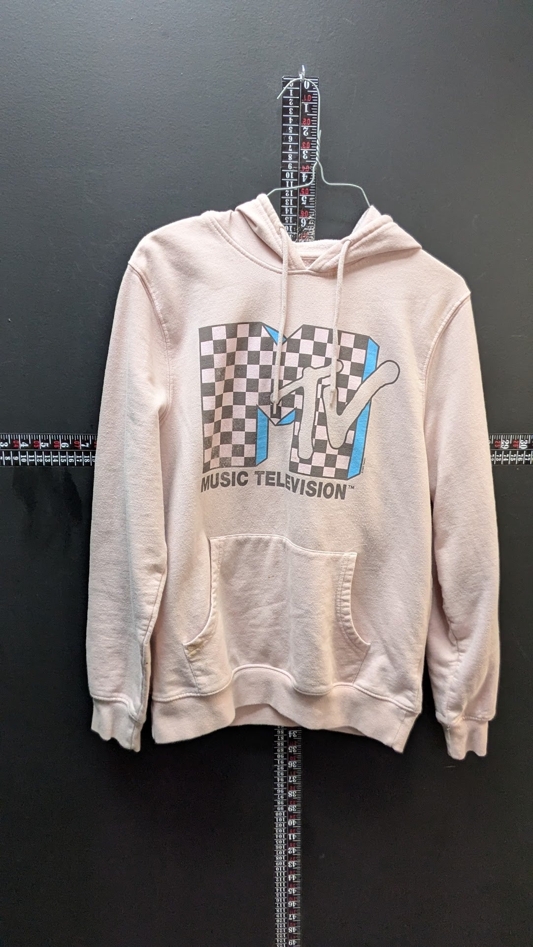 MTV Music Television Hoodie Pink Checkerboard Logo Pullover Sweatshirt Old Navy Women’s M