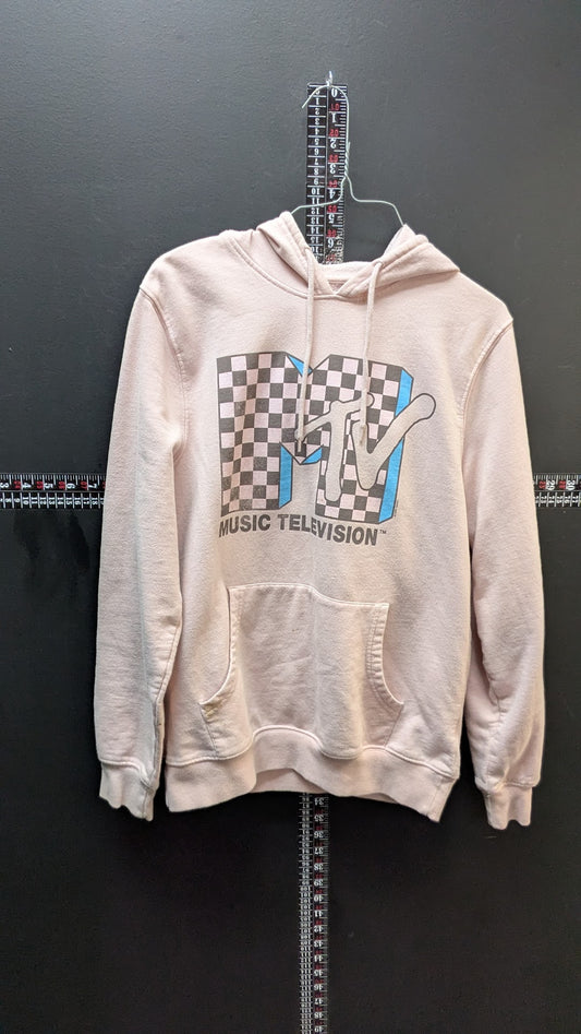 MTV Music Television Hoodie Pink Checkerboard Logo Pullover Sweatshirt Old Navy Women’s M