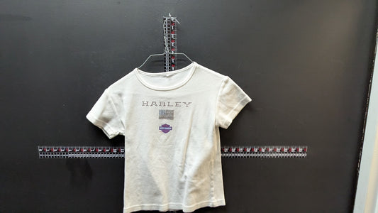 intage 2000 Harley-Davidson Women’s Baby Tee Wiebler’s Davenport Iowa White Size Small