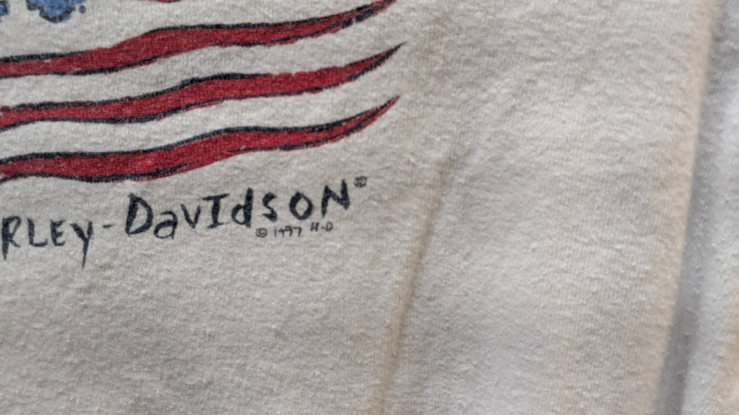 Vintage 1997 Harley-Davidson Crop Baby Tee Eastgate Cincinnati Ohio Gray Women’s Large