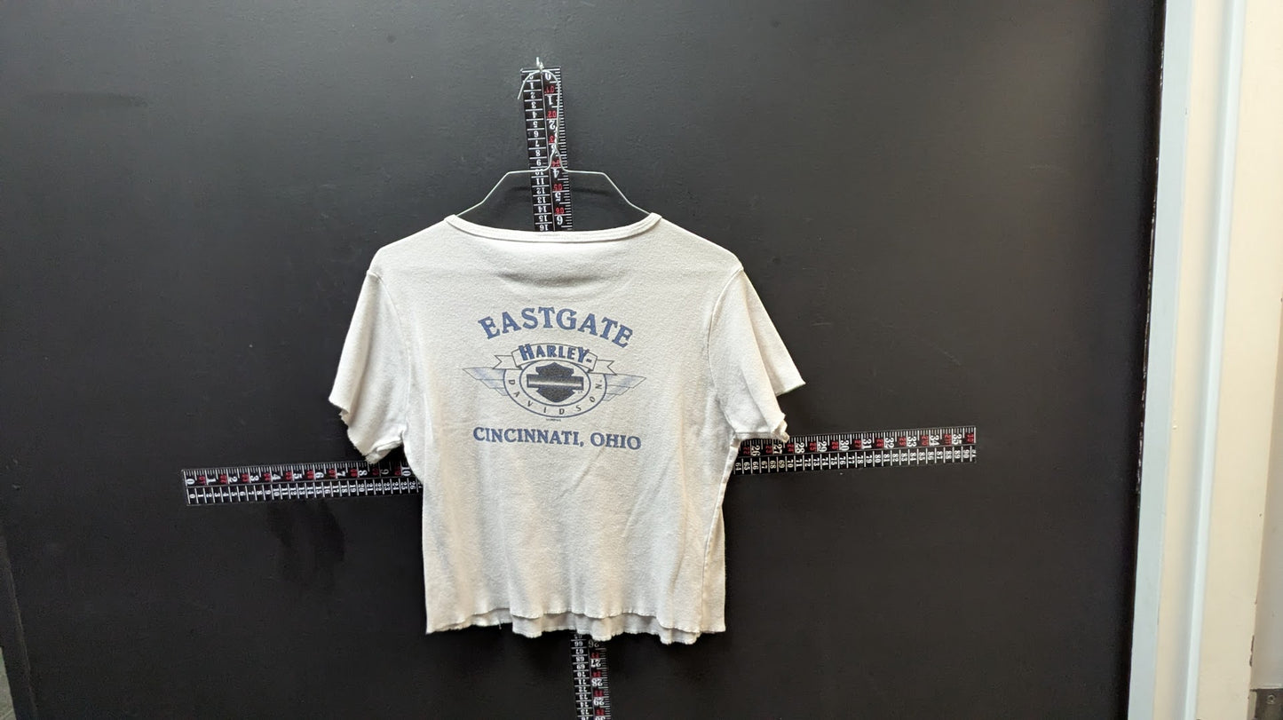 Vintage 1997 Harley-Davidson Crop Baby Tee Eastgate Cincinnati Ohio Gray Women’s Large