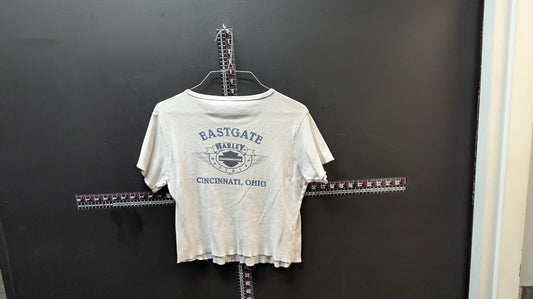 Vintage 1997 Harley-Davidson Crop Baby Tee Eastgate Cincinnati Ohio Gray Women’s Large
