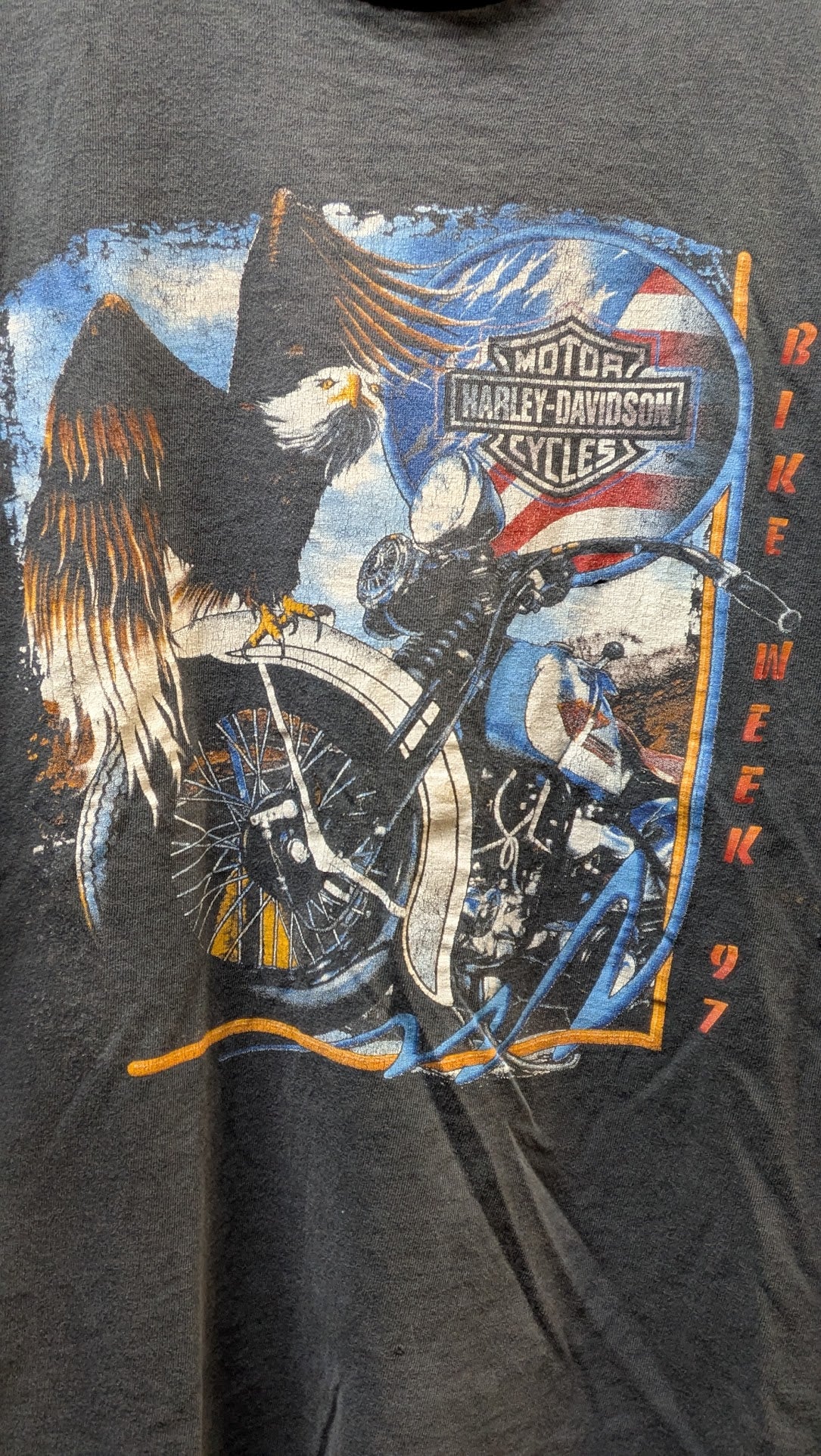 Vintage 1997 Harley Davidson Bike Week Daytona Beach Florida T Shirt Eagle USA Fade
