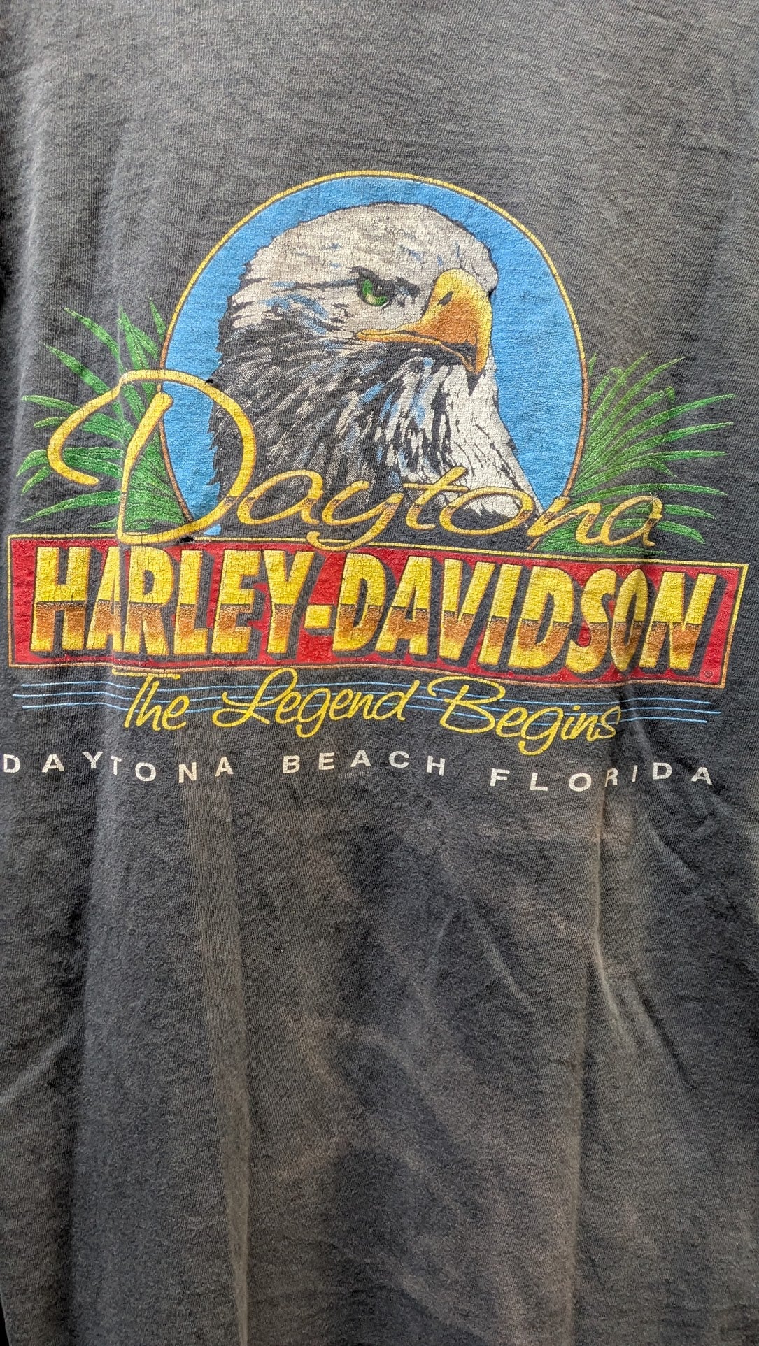Vintage 1997 Harley Davidson Bike Week Daytona Beach Florida T Shirt Eagle USA Fade