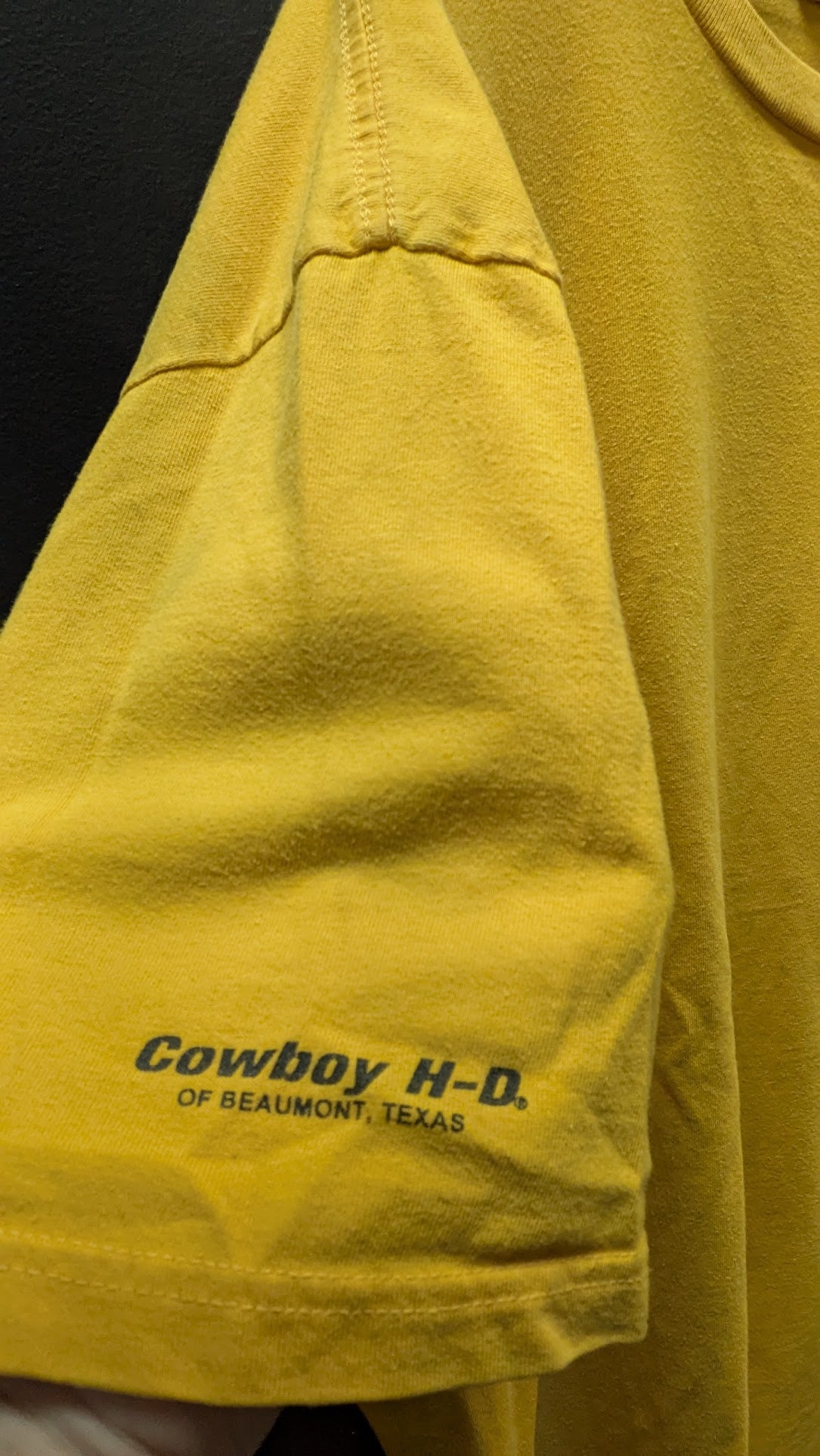 Vintage Harley Davidson Pocket T Shirt Yellow Cowboy HD Beaumont Texas Eagle XXL