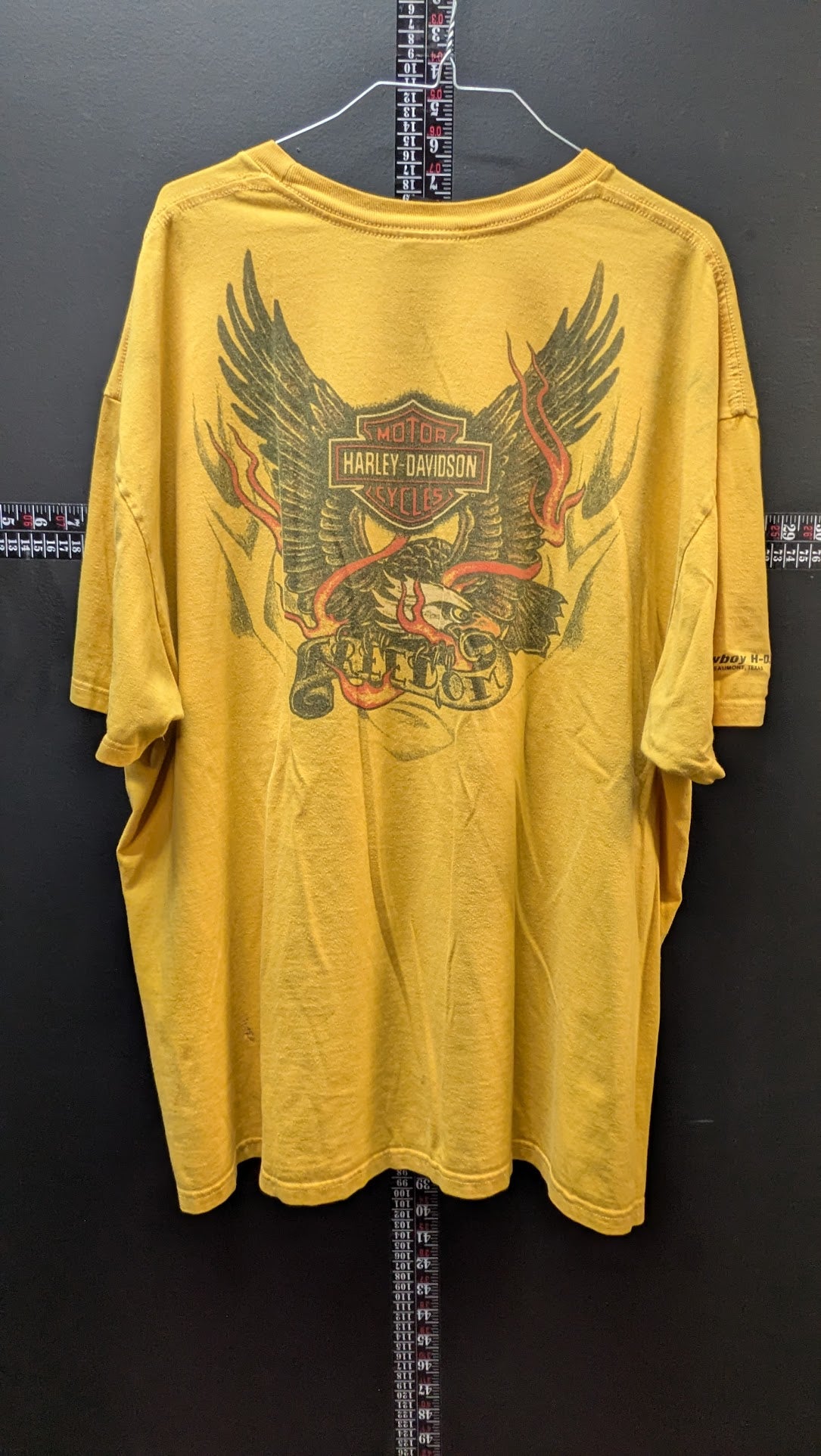 Vintage Harley Davidson Pocket T Shirt Yellow Cowboy HD Beaumont Texas Eagle XXL