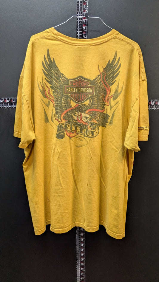 Vintage Harley Davidson Pocket T Shirt Yellow Cowboy HD Beaumont Texas Eagle XXL