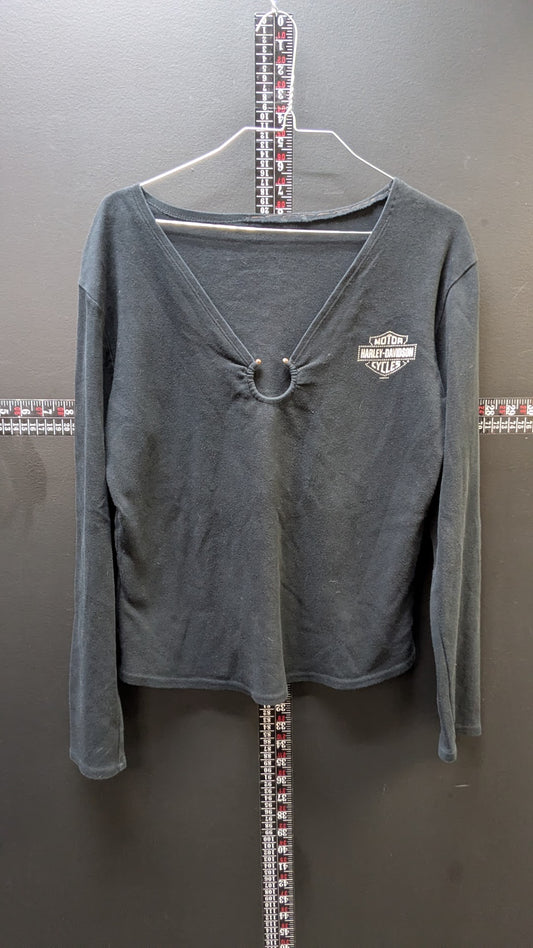 2004 Harley Davidson Signature Long Sleeve Shirt Womens Black Size Large