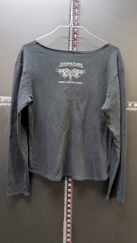 2004 Harley Davidson Signature Long Sleeve Shirt Womens Black Size Large