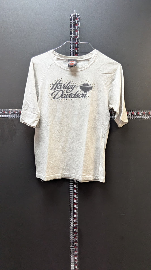 2008 Harley Davidson Womens Gray Rhinestone Graphic T Shirt Size L