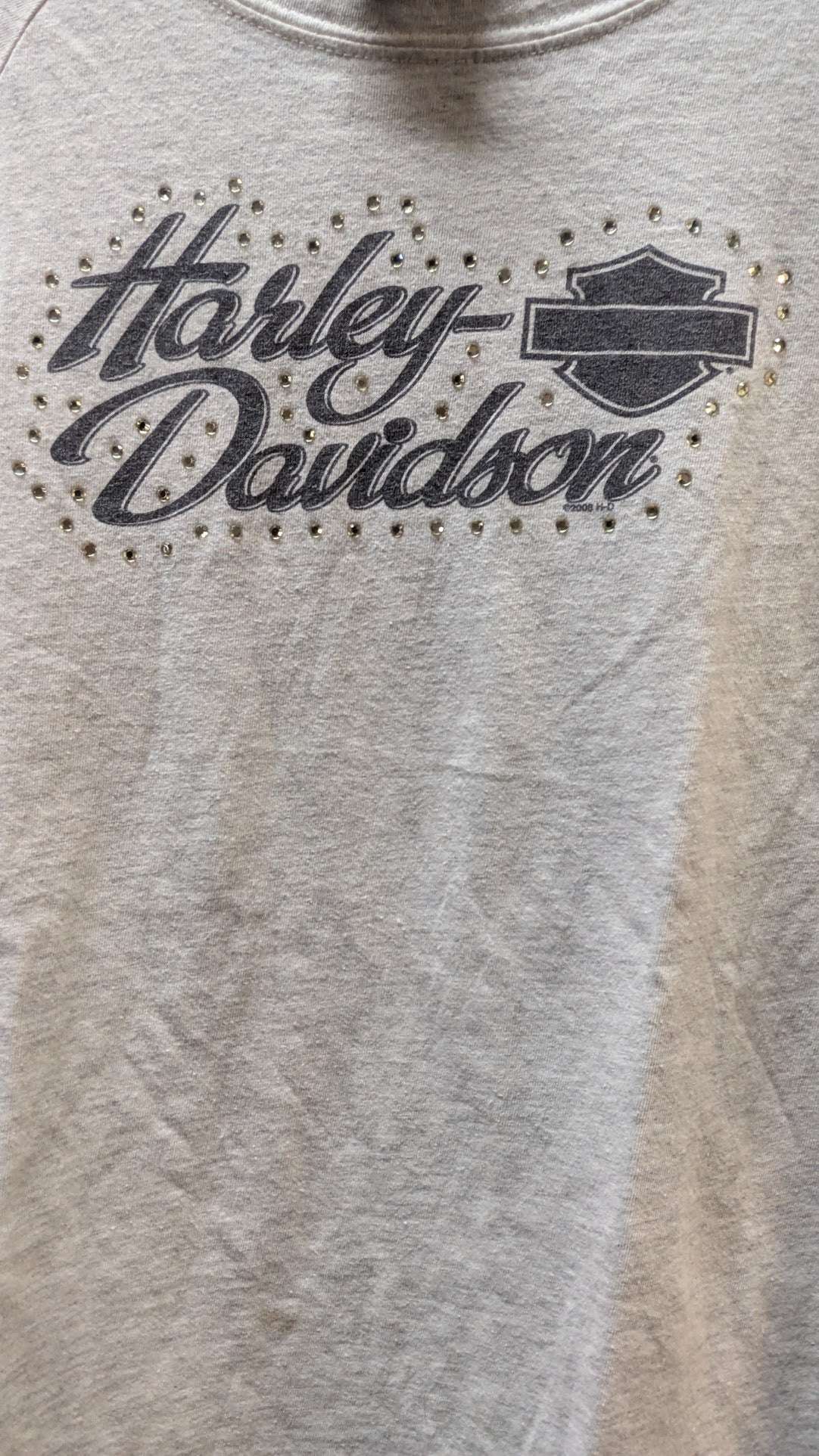 2008 Harley Davidson Womens Gray Rhinestone Graphic T Shirt Size L