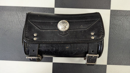 Vintage Motorcycle Tool Bag Black Leather Roll Bag Eagle Concho Universal