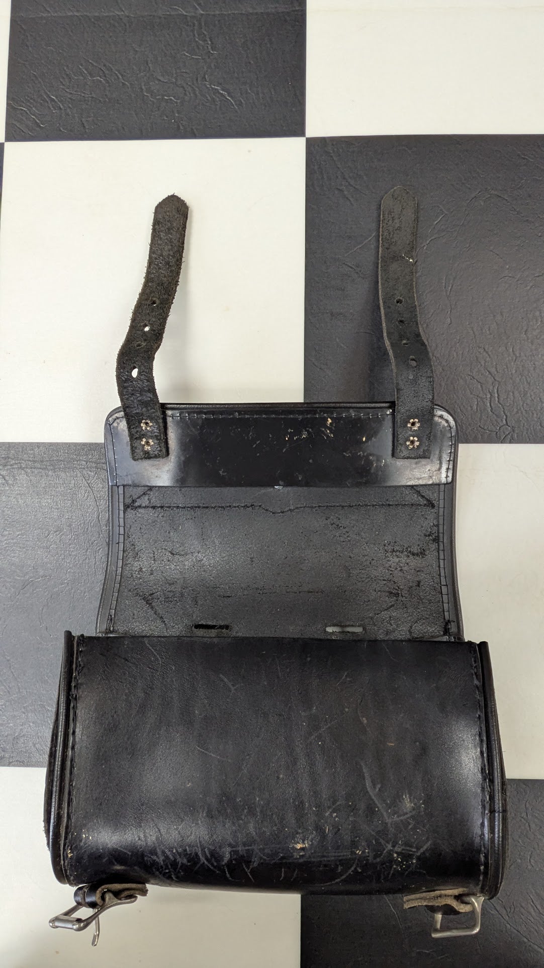 Vintage Motorcycle Tool Bag Black Leather Roll Bag Eagle Concho Universal