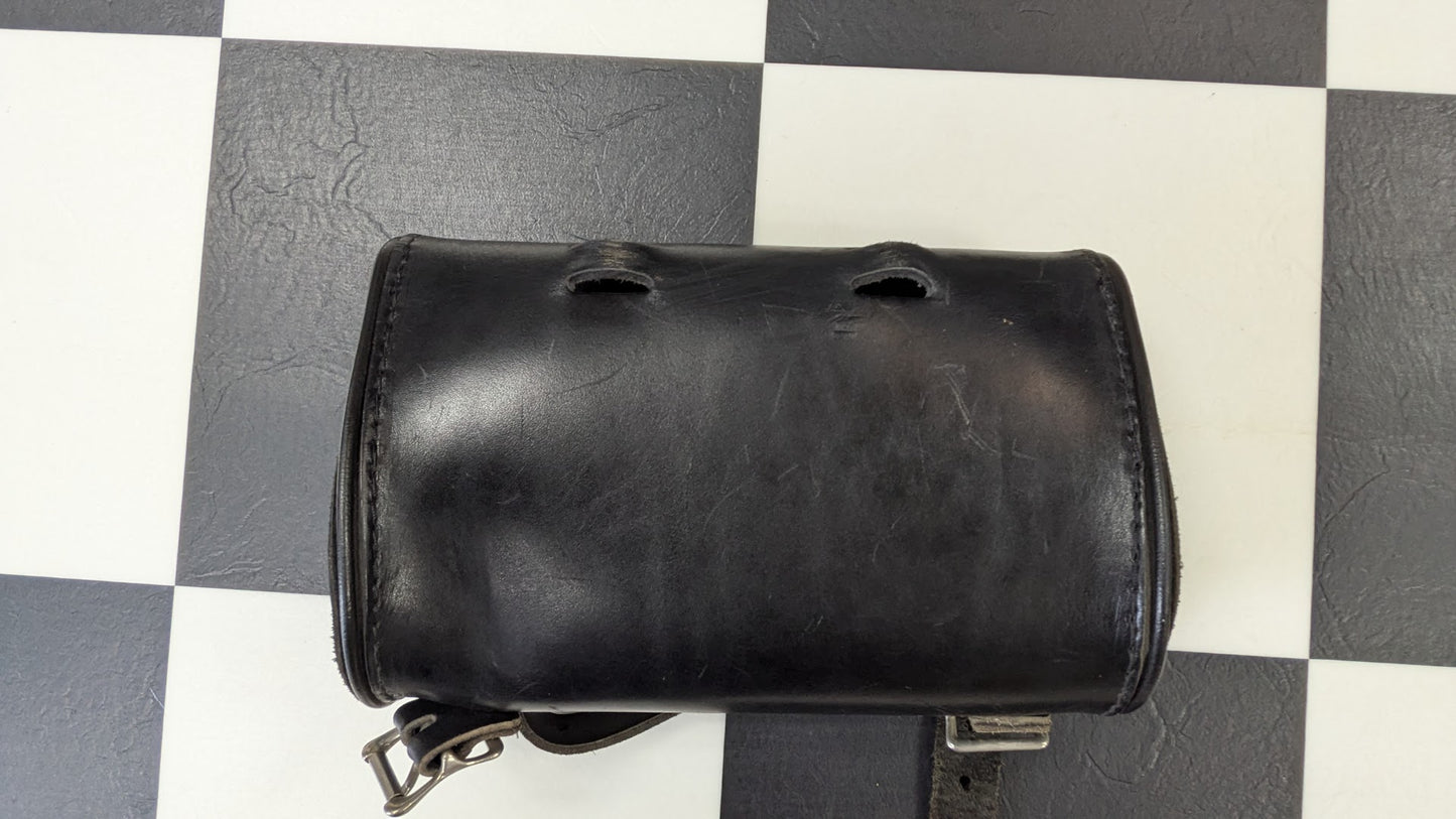 Vintage Motorcycle Tool Bag Black Leather Roll Bag Eagle Concho Universal