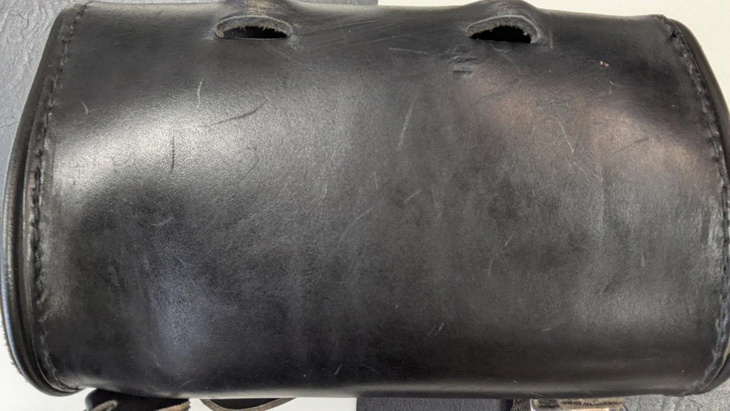Vintage Motorcycle Tool Bag Black Leather Roll Bag Eagle Concho Universal